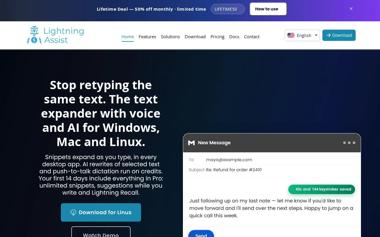 Lightning Assist homepage screenshot