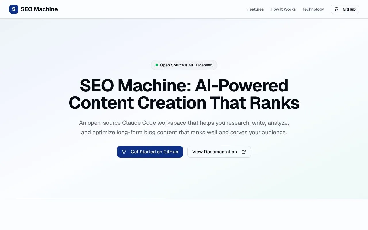 SEO Machine homepage screenshot