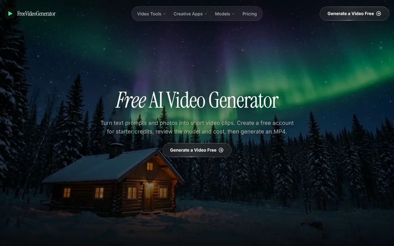 FreeVideoGenerator homepage screenshot