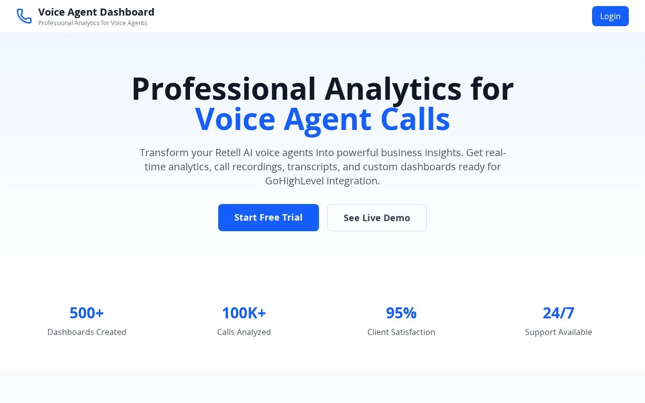 Voice Agent Dashboard homepage screenshot