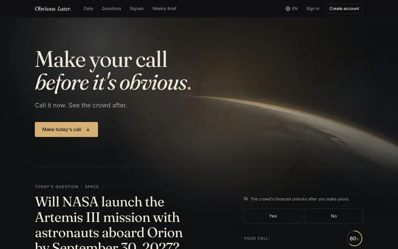 Obvious Later homepage screenshot