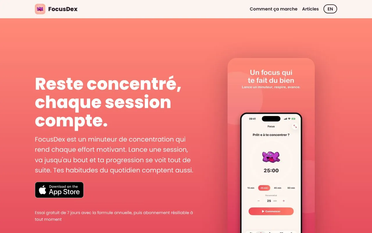 FocusDex homepage screenshot