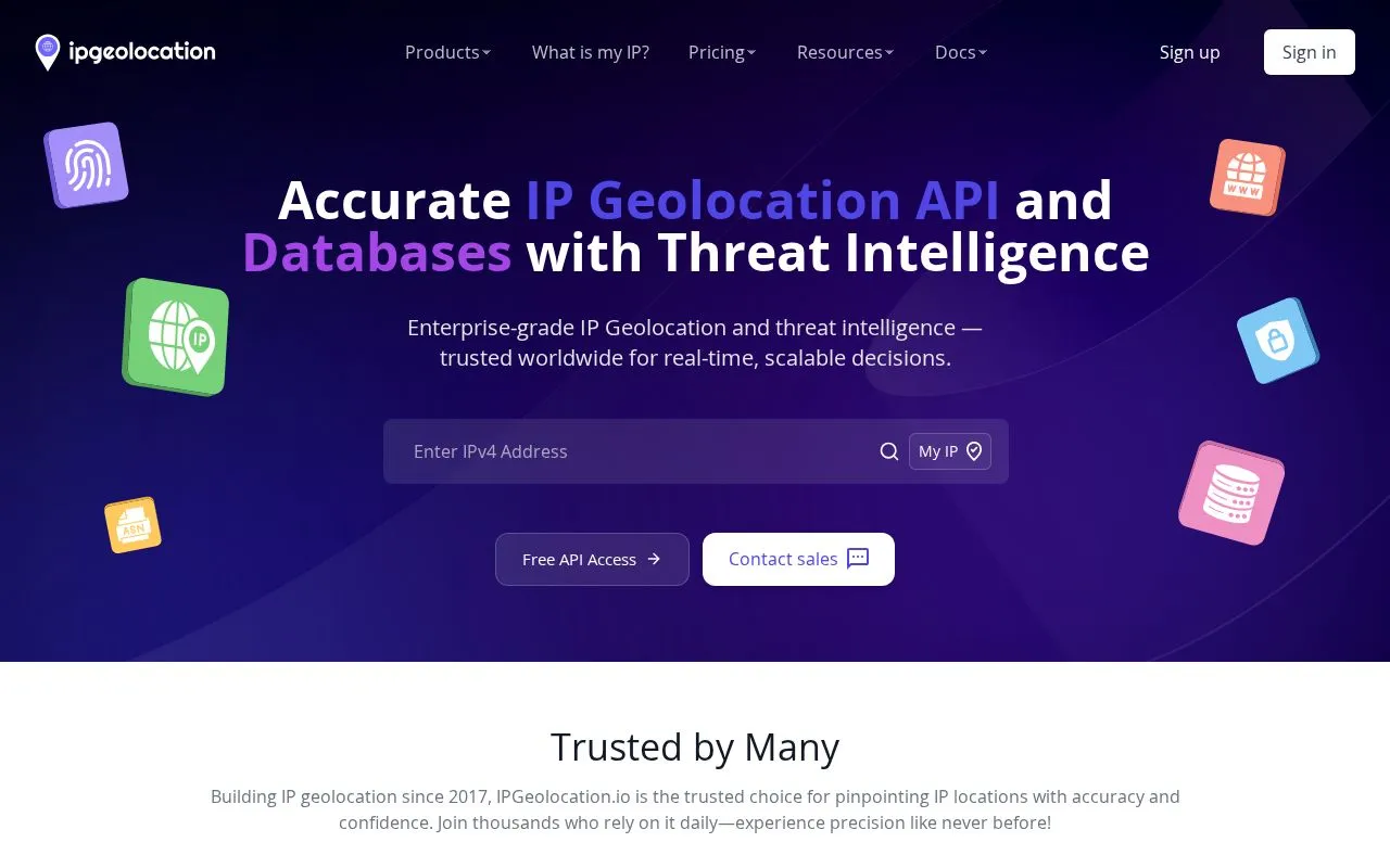 IPGeolocation.io homepage screenshot