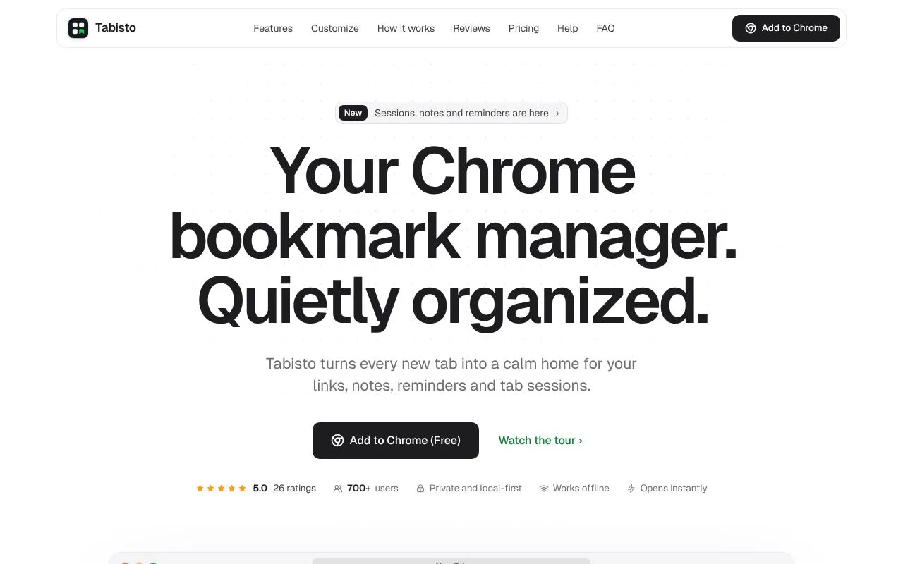 Tabisto homepage screenshot