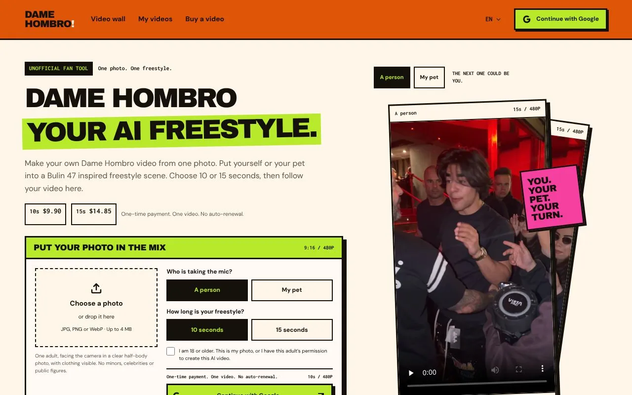 Dame Hombro homepage screenshot