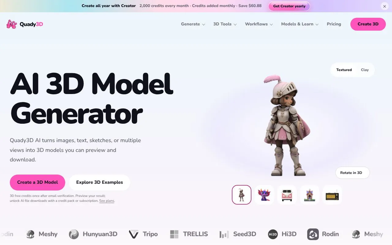 Quady3D homepage screenshot
