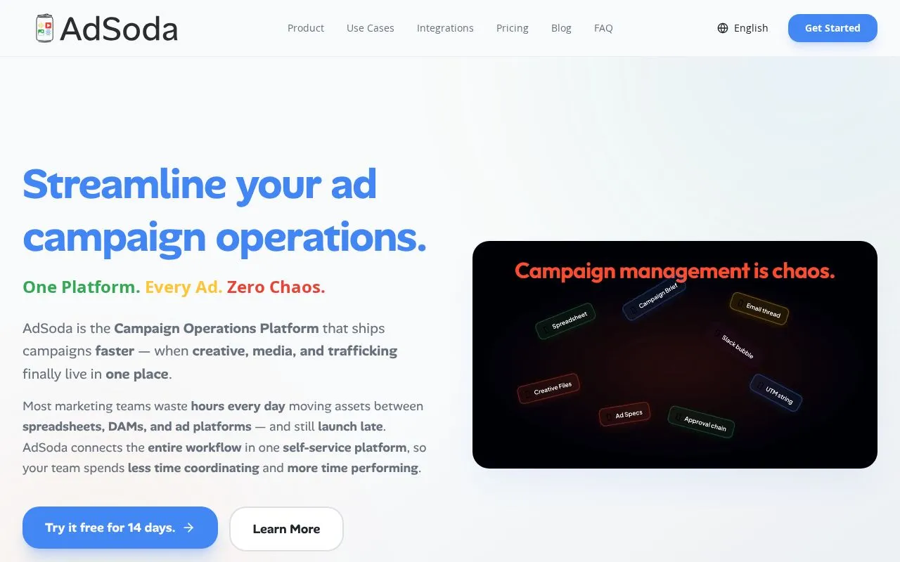 AdSoda homepage screenshot