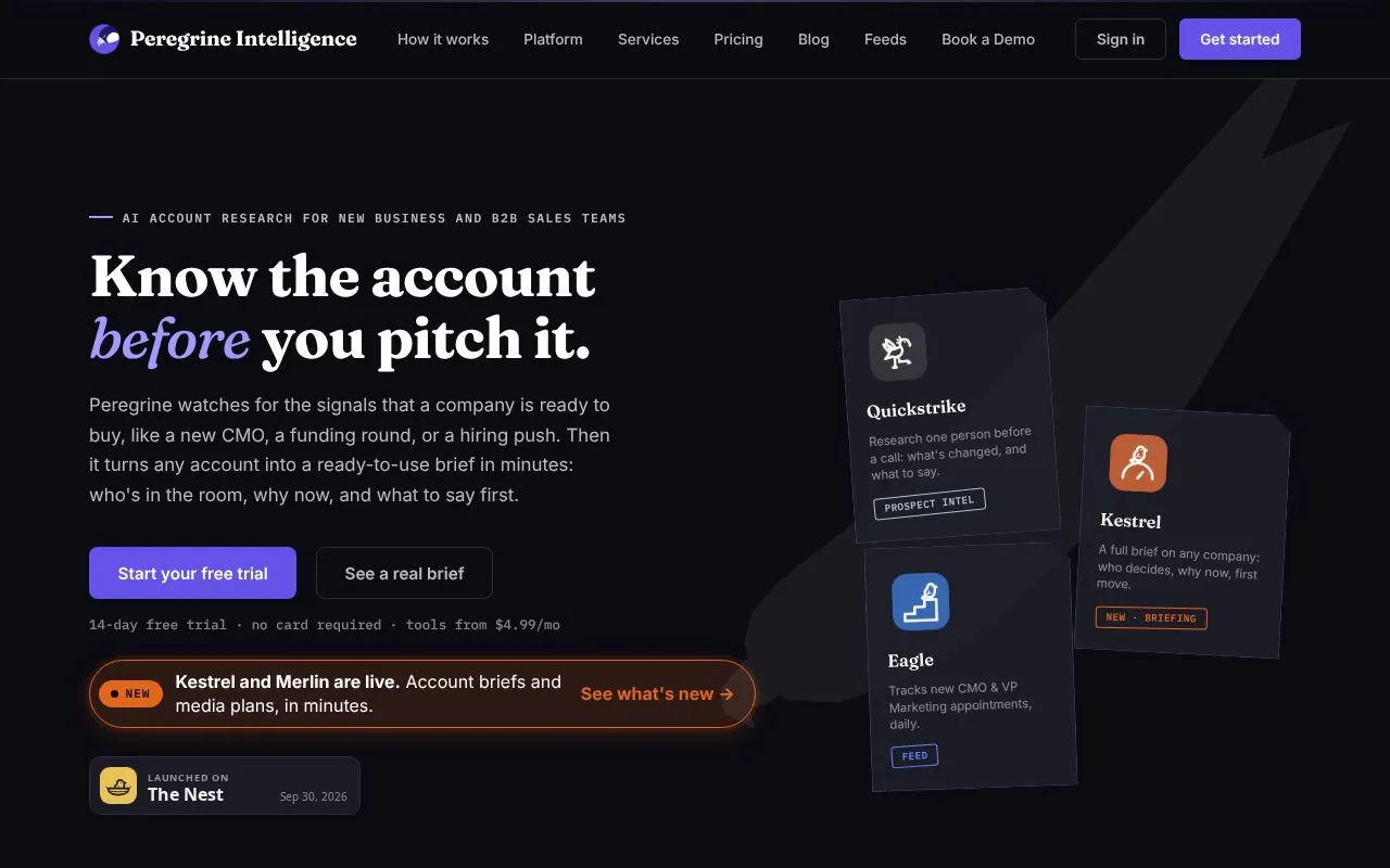Peregrine Intelligence homepage screenshot