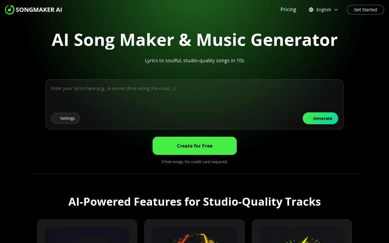 SongMaker AI homepage screenshot