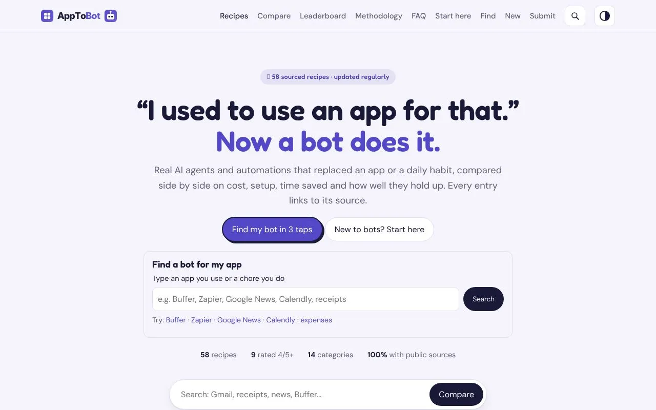 AppToBot homepage screenshot