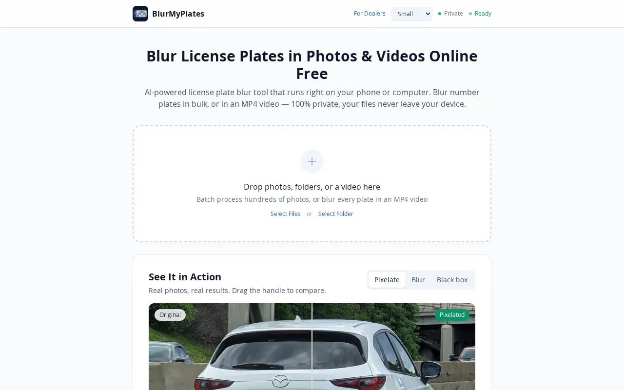 BlurMyPlates homepage screenshot