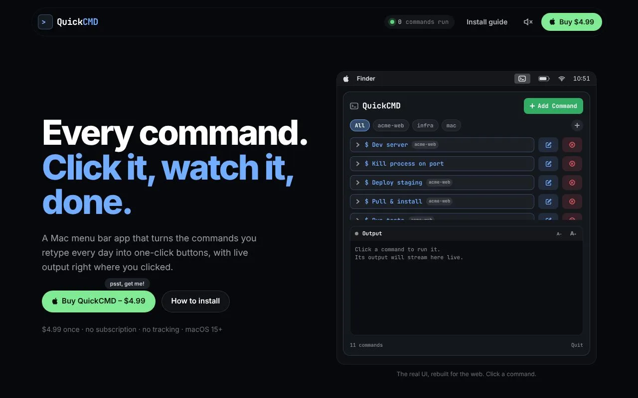 QuickCMD homepage screenshot