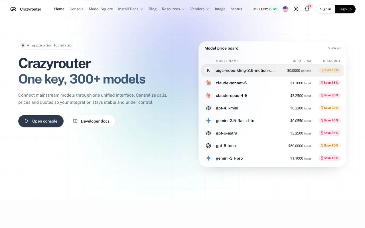 Crazyrouter homepage screenshot