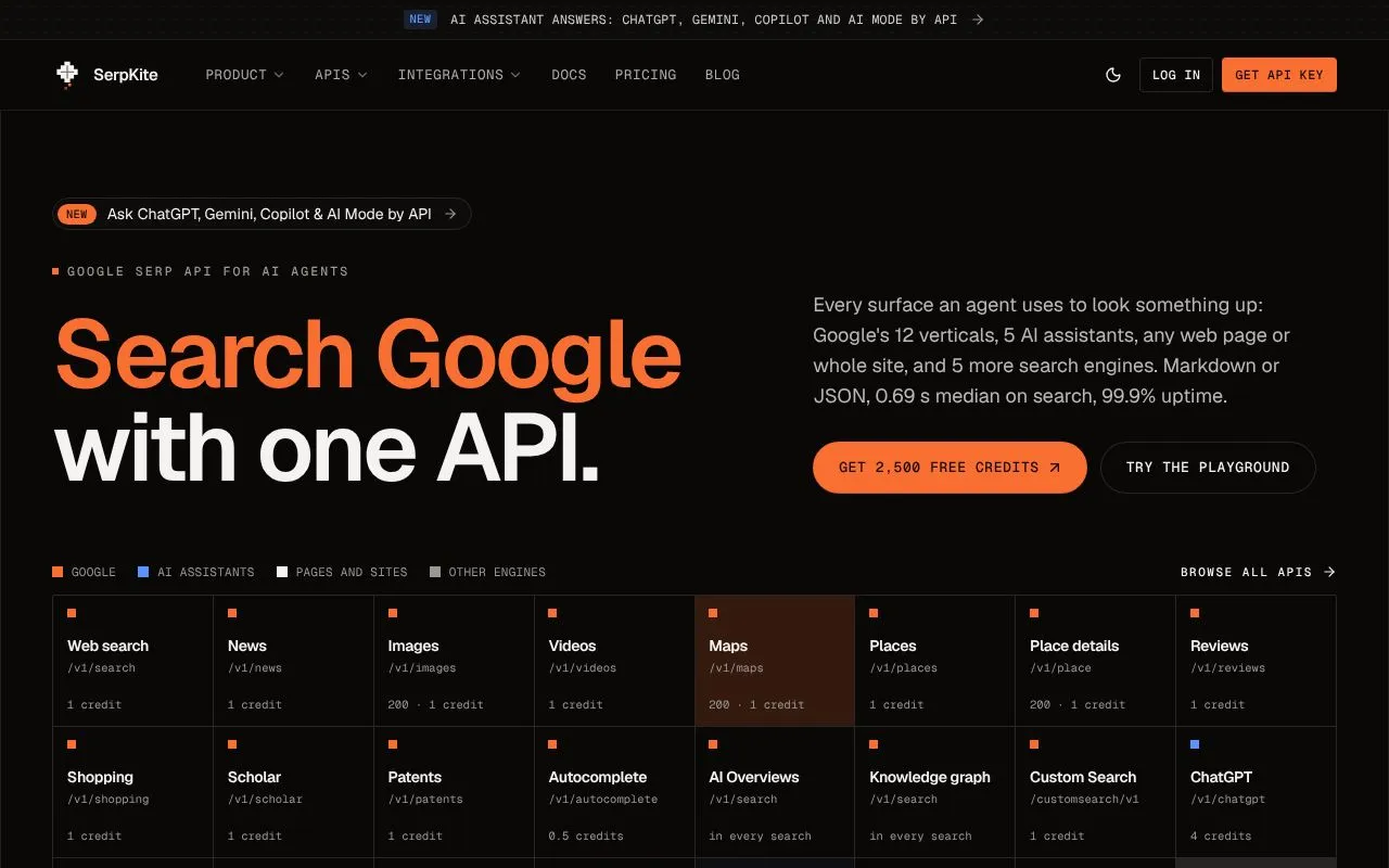 SerpKite homepage screenshot