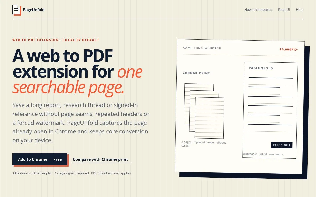 PageUnfold homepage screenshot