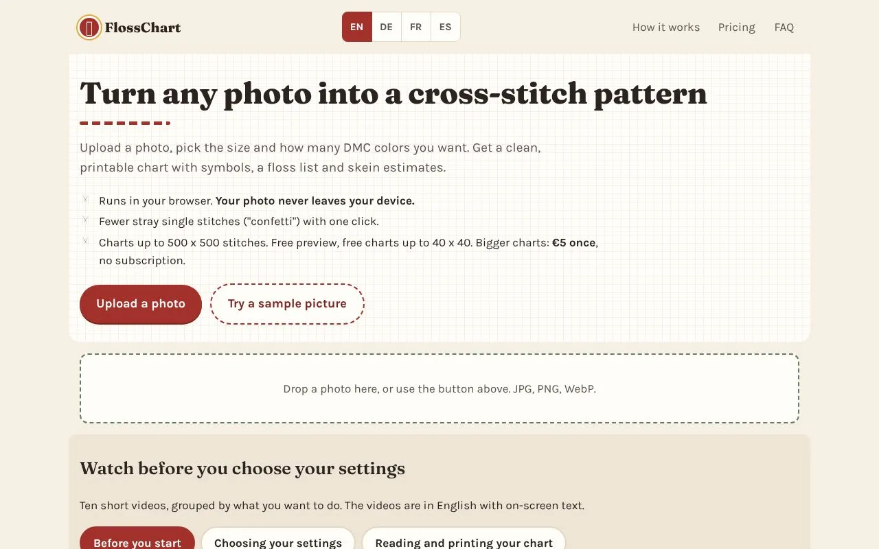 FlossChart homepage screenshot