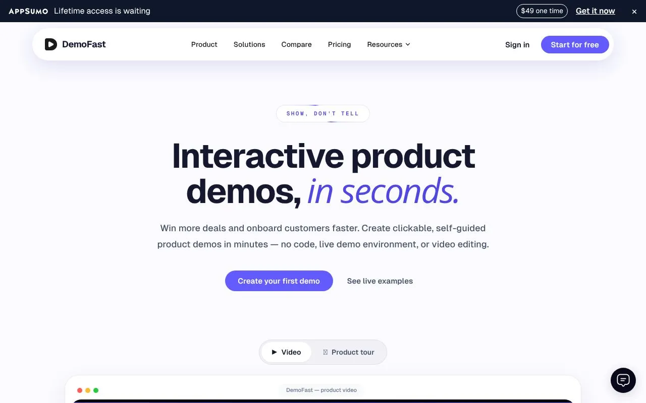 DemoFast homepage screenshot