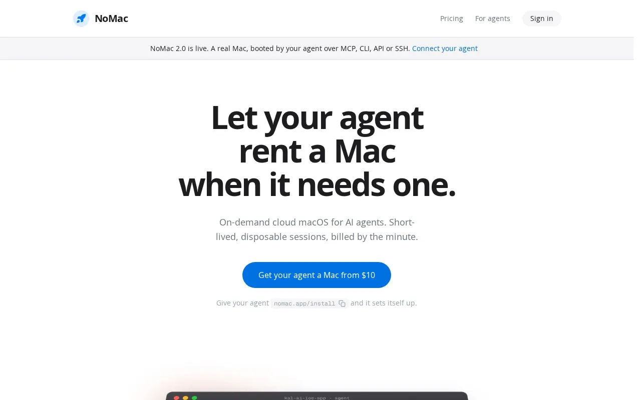 NoMac homepage screenshot