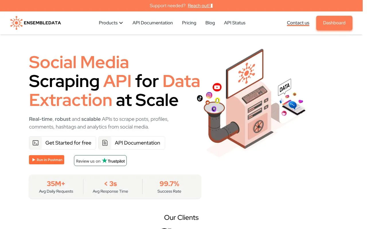 EnsembleData homepage screenshot