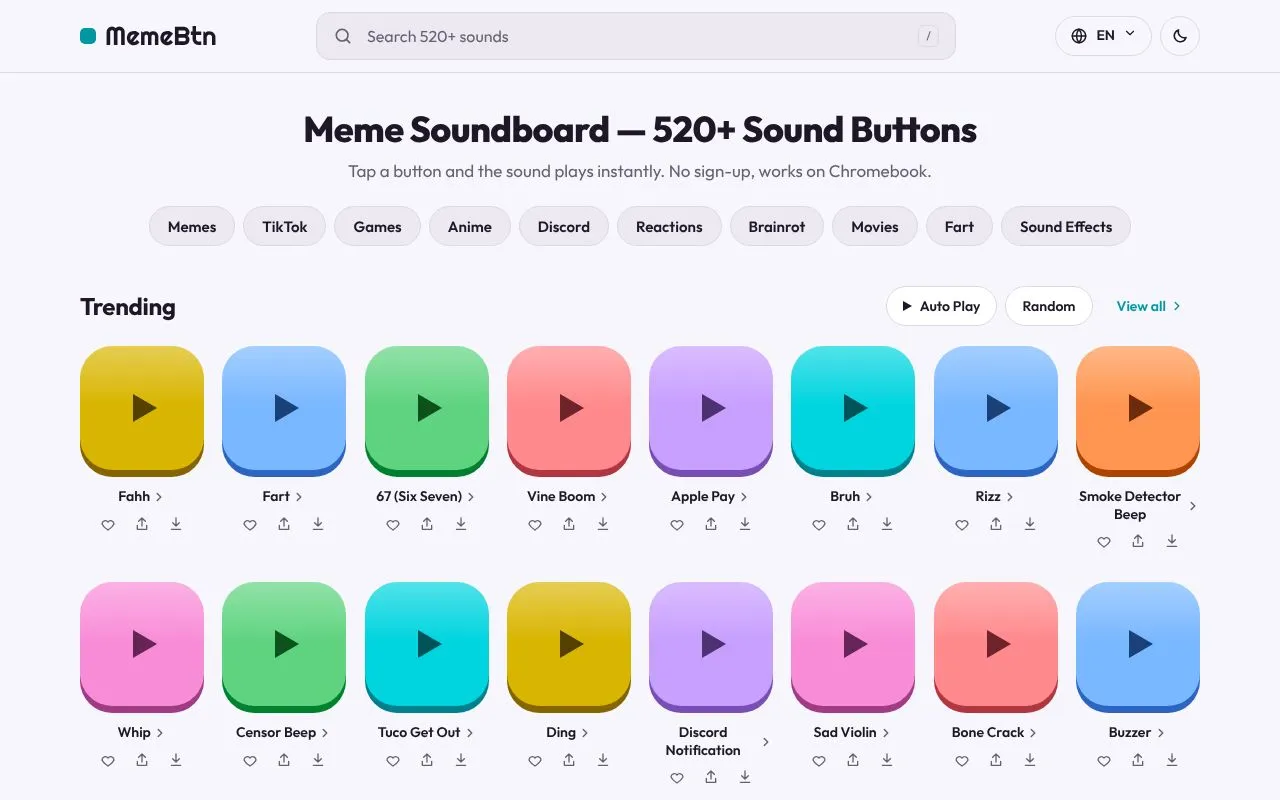 MemeBtn homepage screenshot