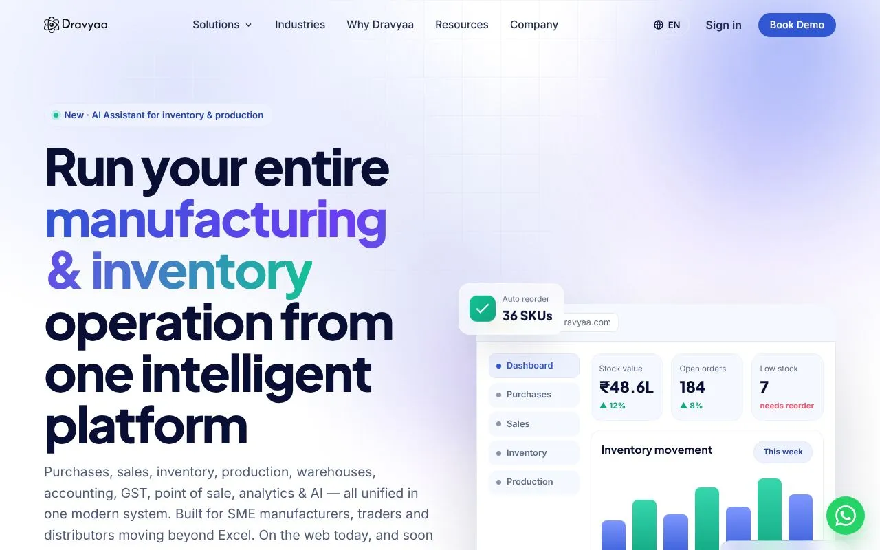 Dravyaa homepage screenshot
