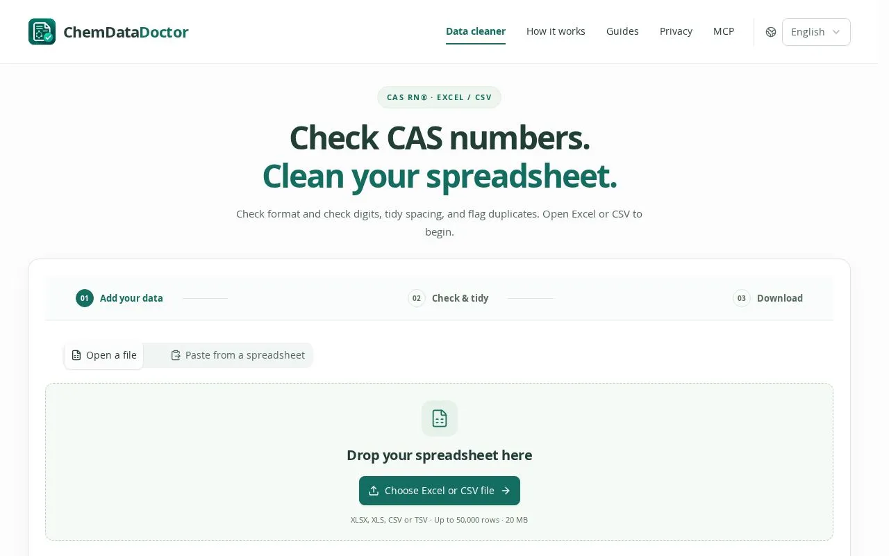 ChemDataDoctor homepage screenshot