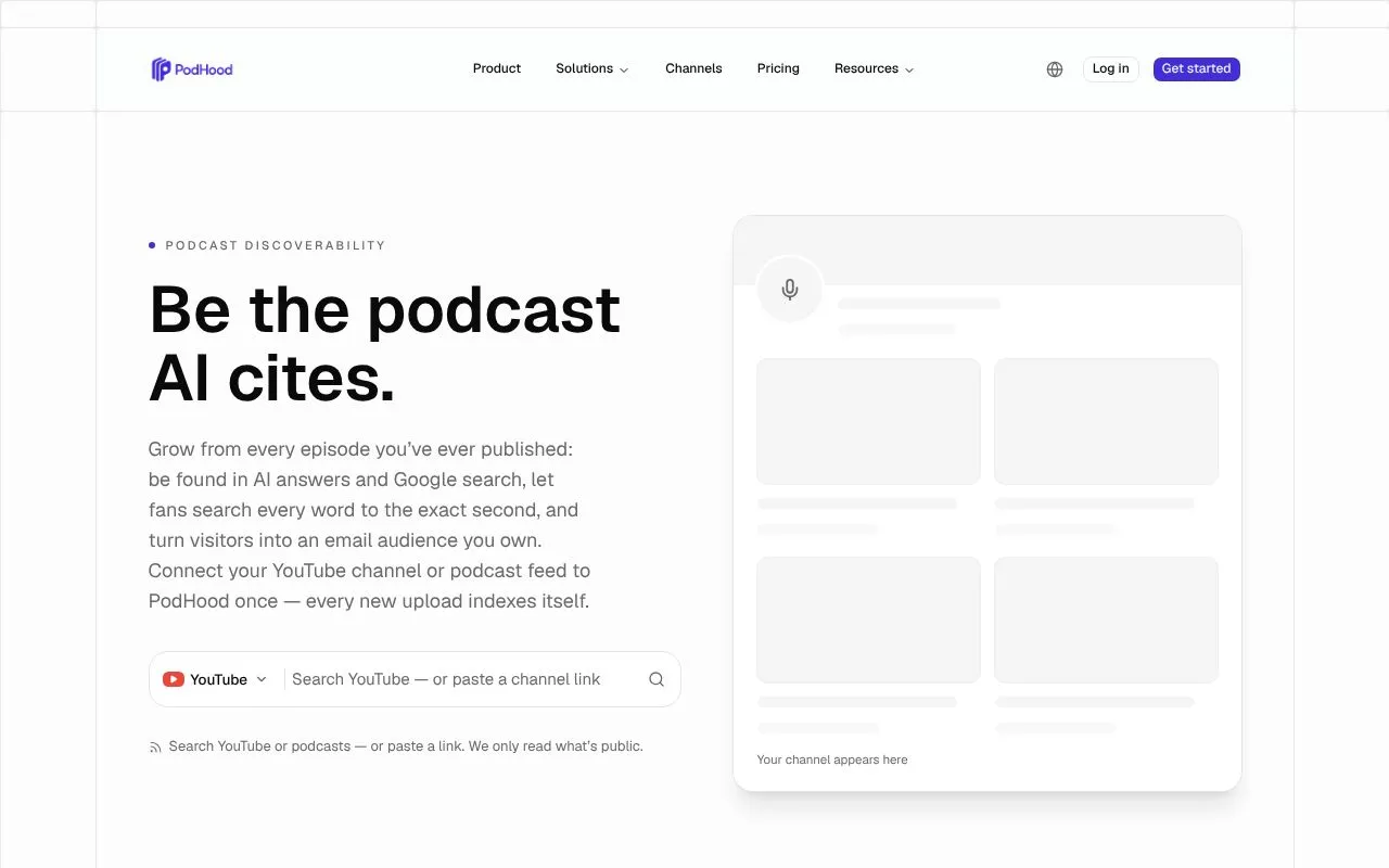 PodHood homepage screenshot