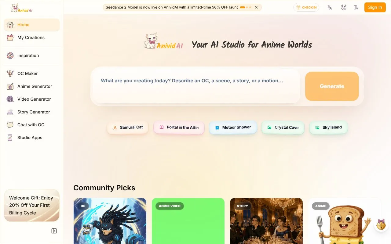 AnividAI homepage screenshot