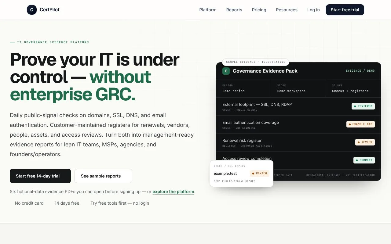 CertPilot homepage screenshot