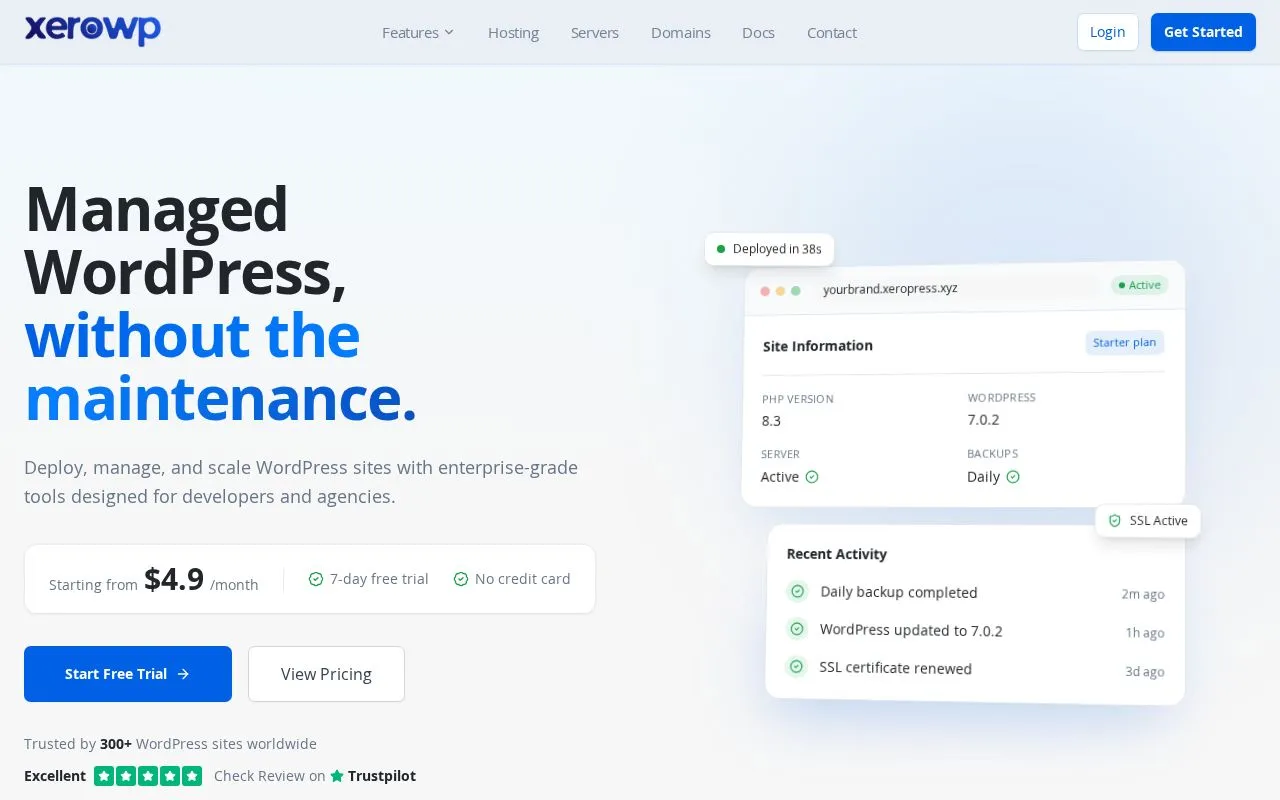 XeroWP homepage screenshot