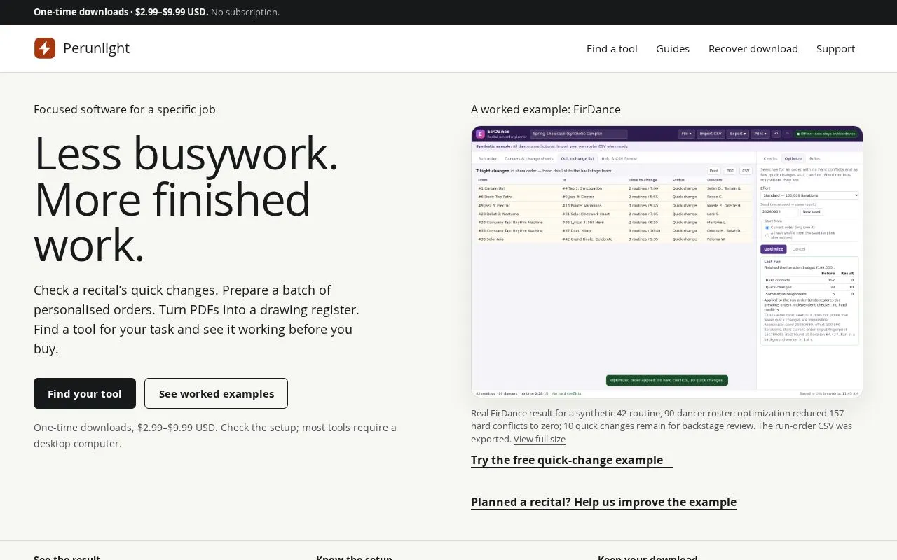 Perunlight homepage screenshot