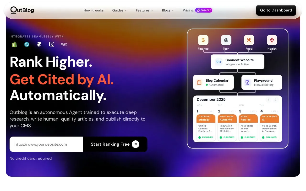 OutBlog homepage screenshot