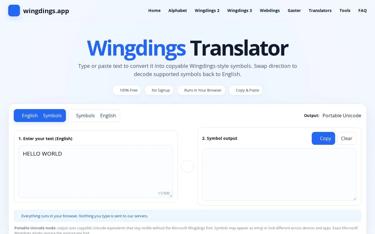 wingdings.app homepage screenshot