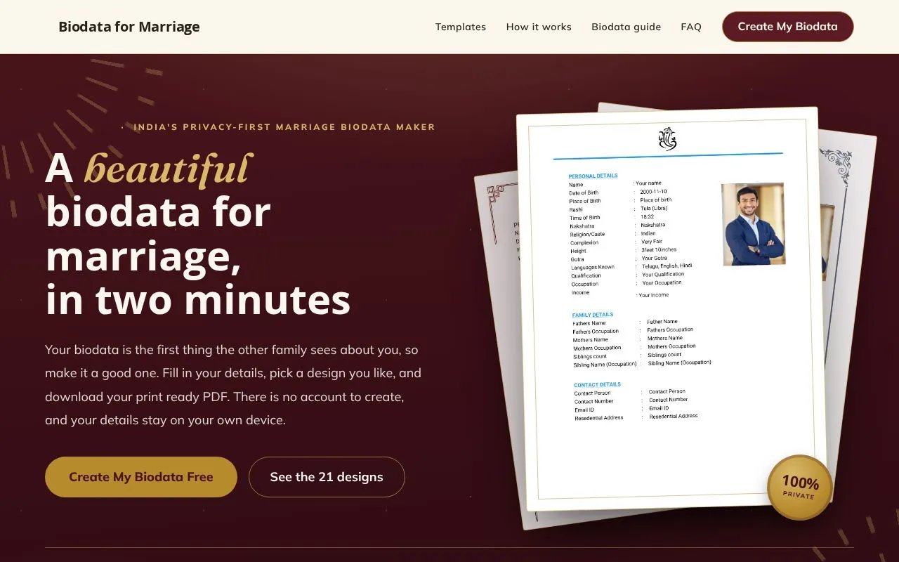 Biodata for Marriage homepage screenshot