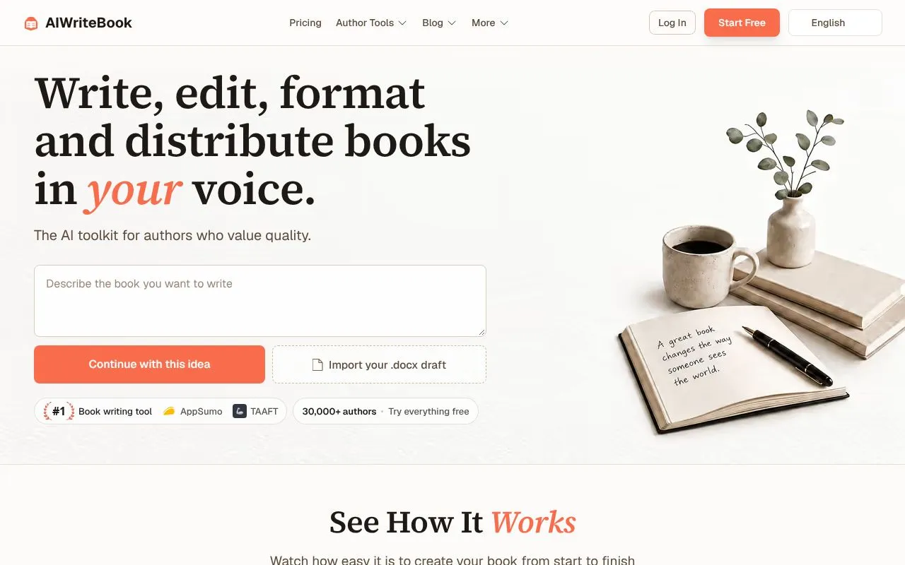 AIWriteBook homepage screenshot