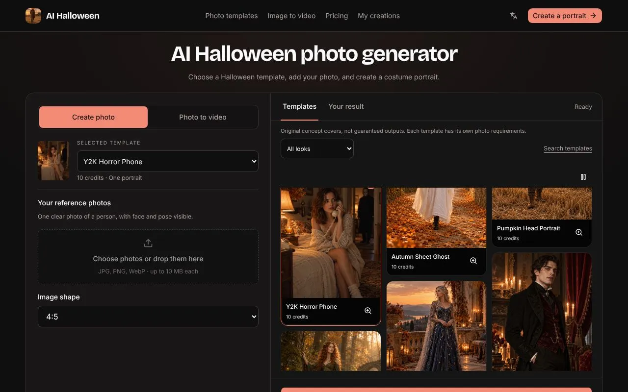 AI Halloween homepage screenshot