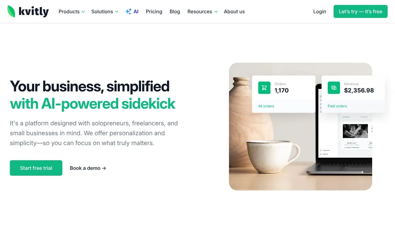 kvitly homepage screenshot