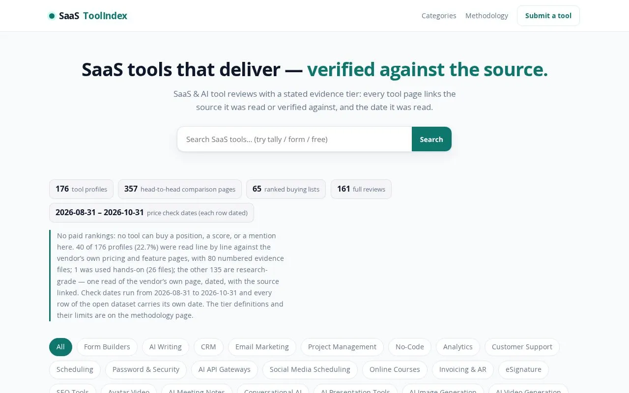 SaaS ToolIndex homepage screenshot