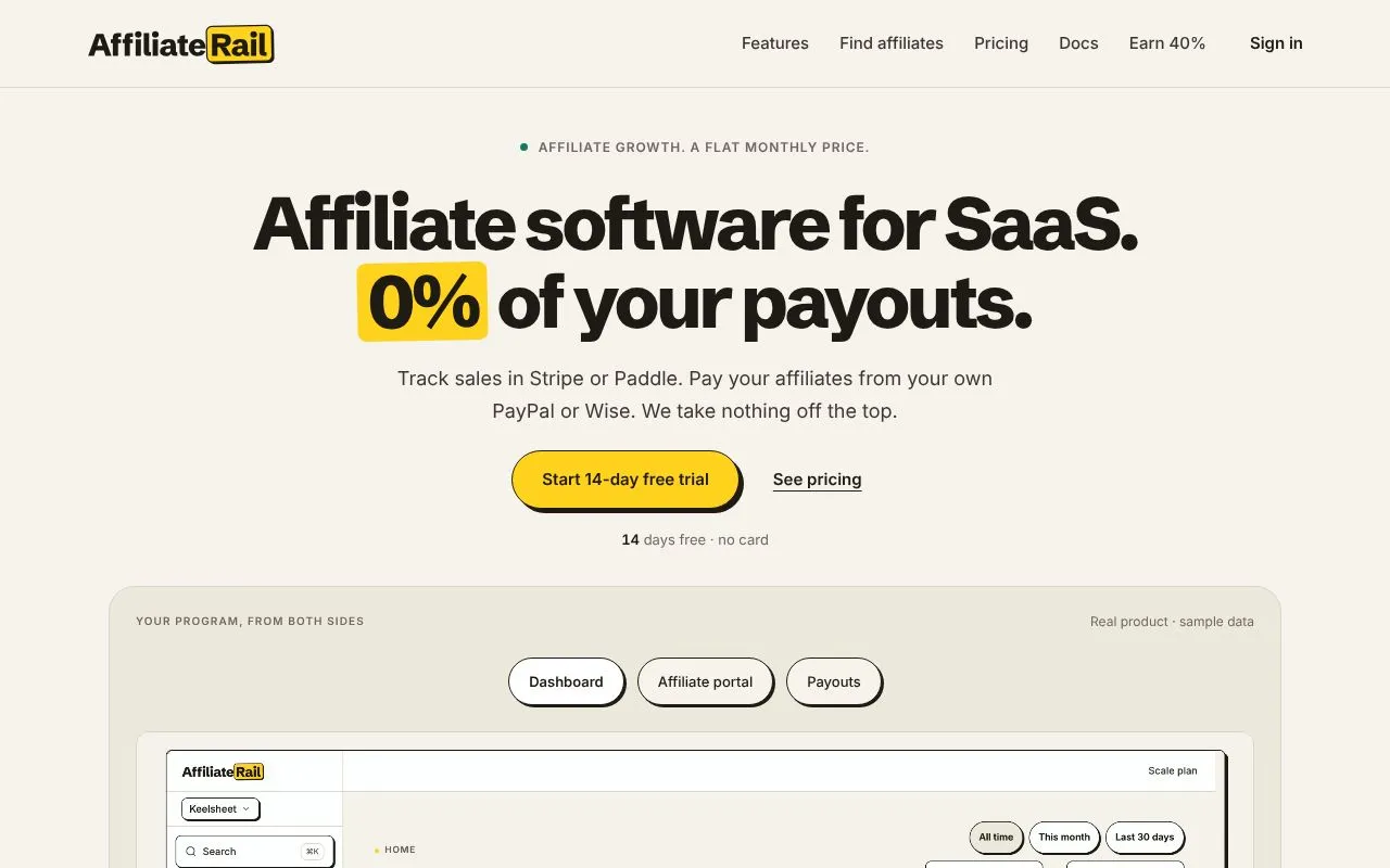 AffiliateRail homepage screenshot
