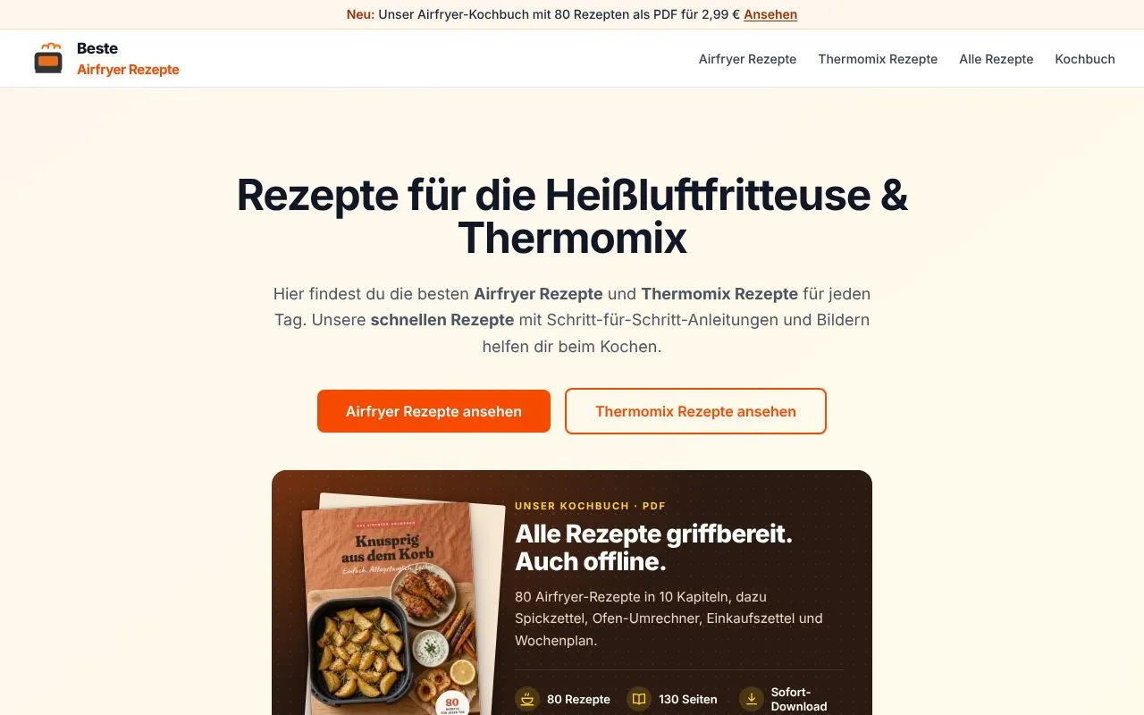 Beste Airfryer Rezepte homepage screenshot
