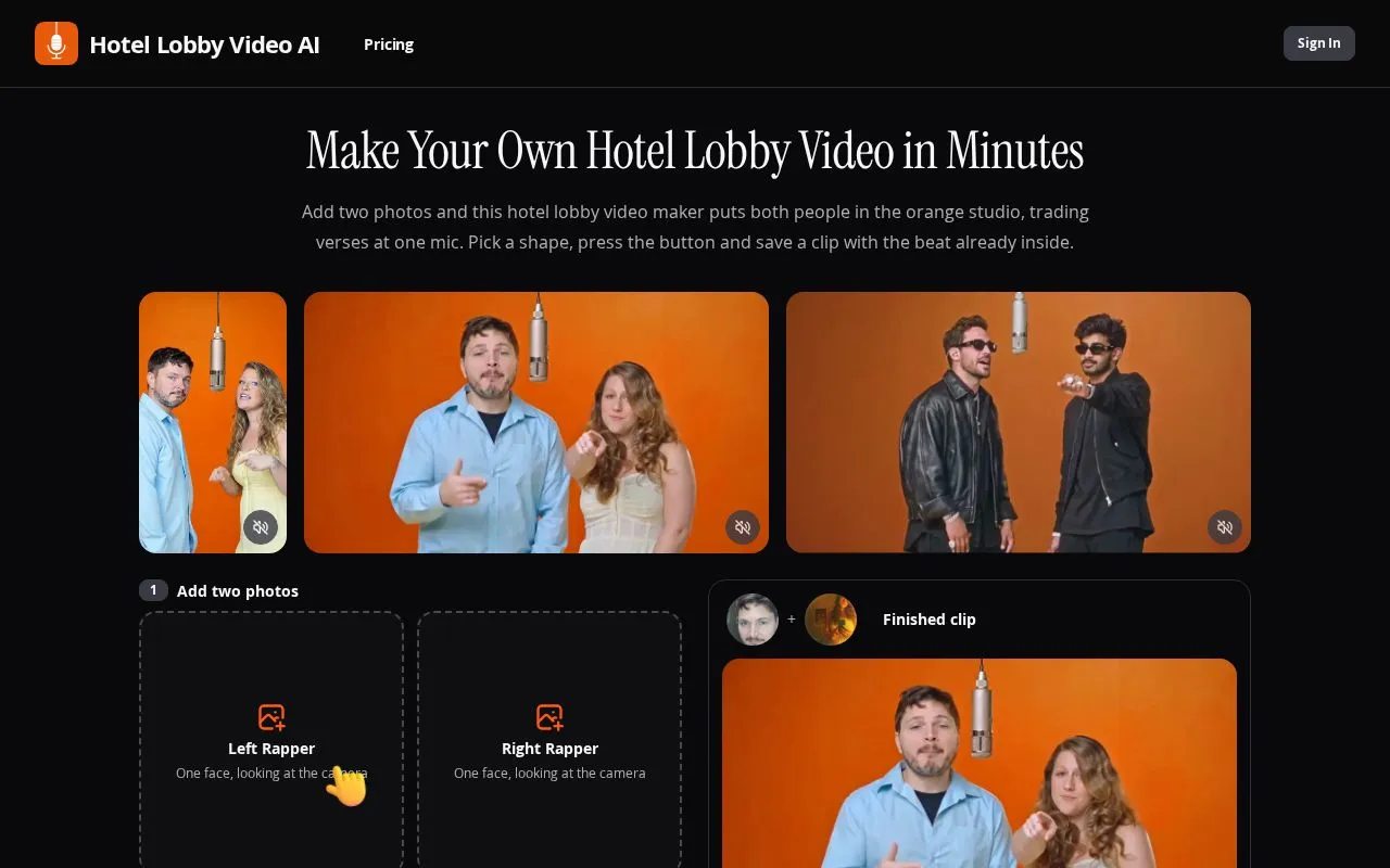 Hotel Lobby Video AI homepage screenshot