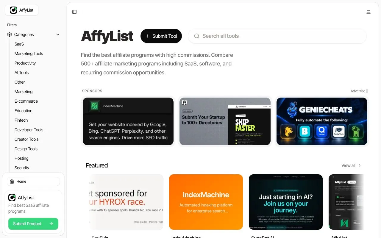 AffyList homepage screenshot