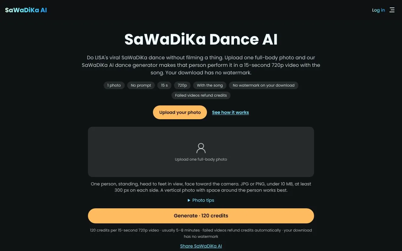 SaWaDiKa Dance AI homepage screenshot