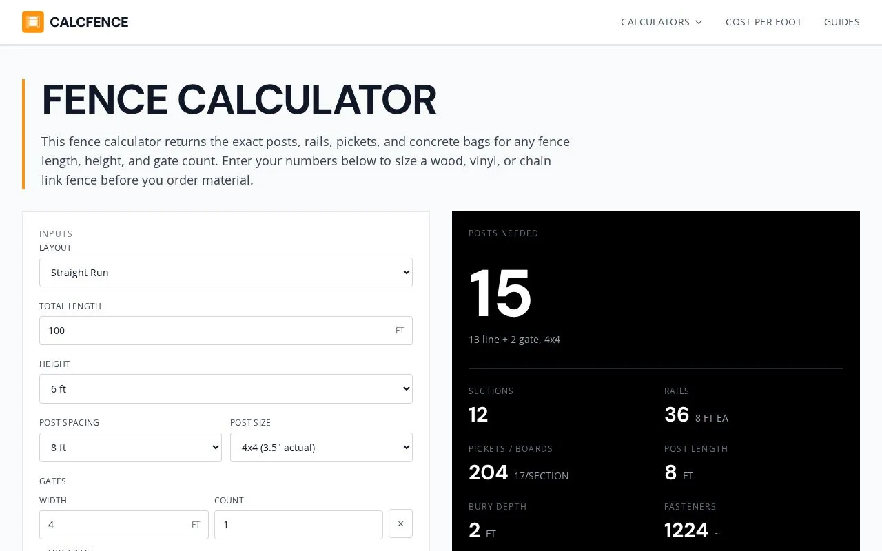 CalcFence homepage screenshot
