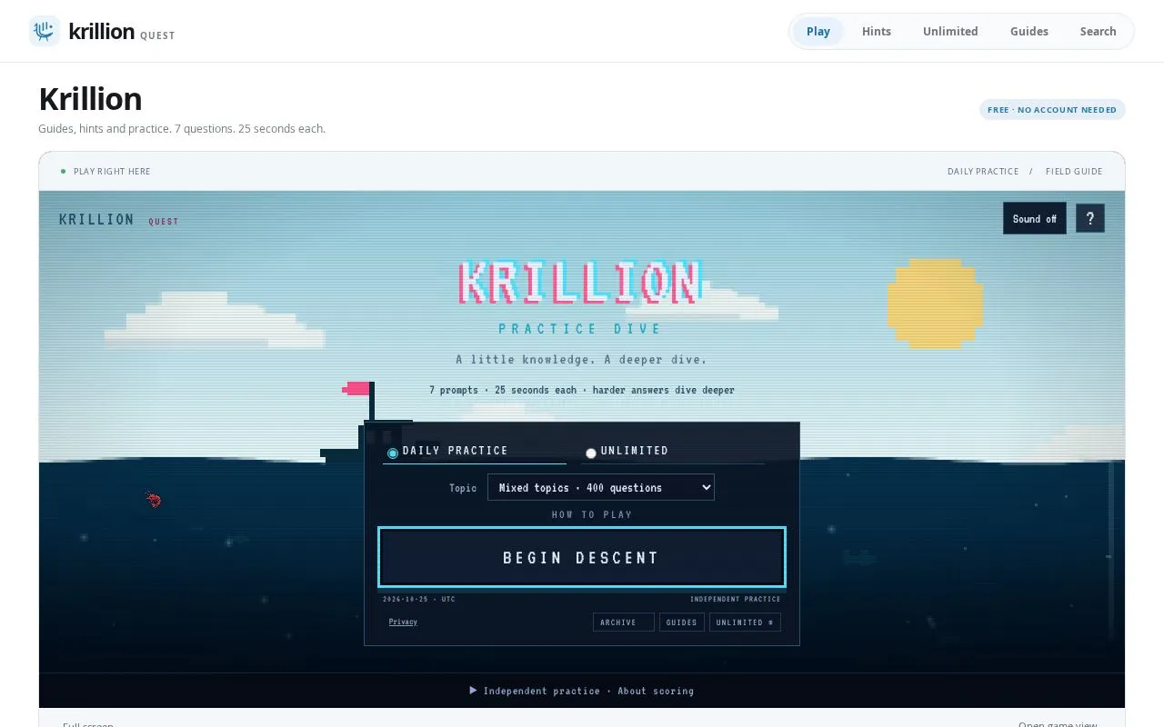 Krillion homepage screenshot