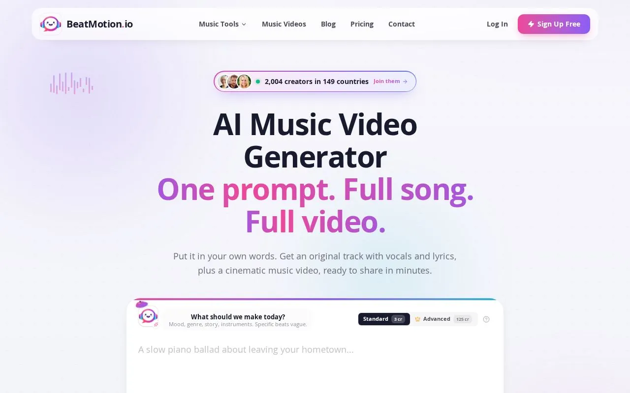 BeatMotion homepage screenshot