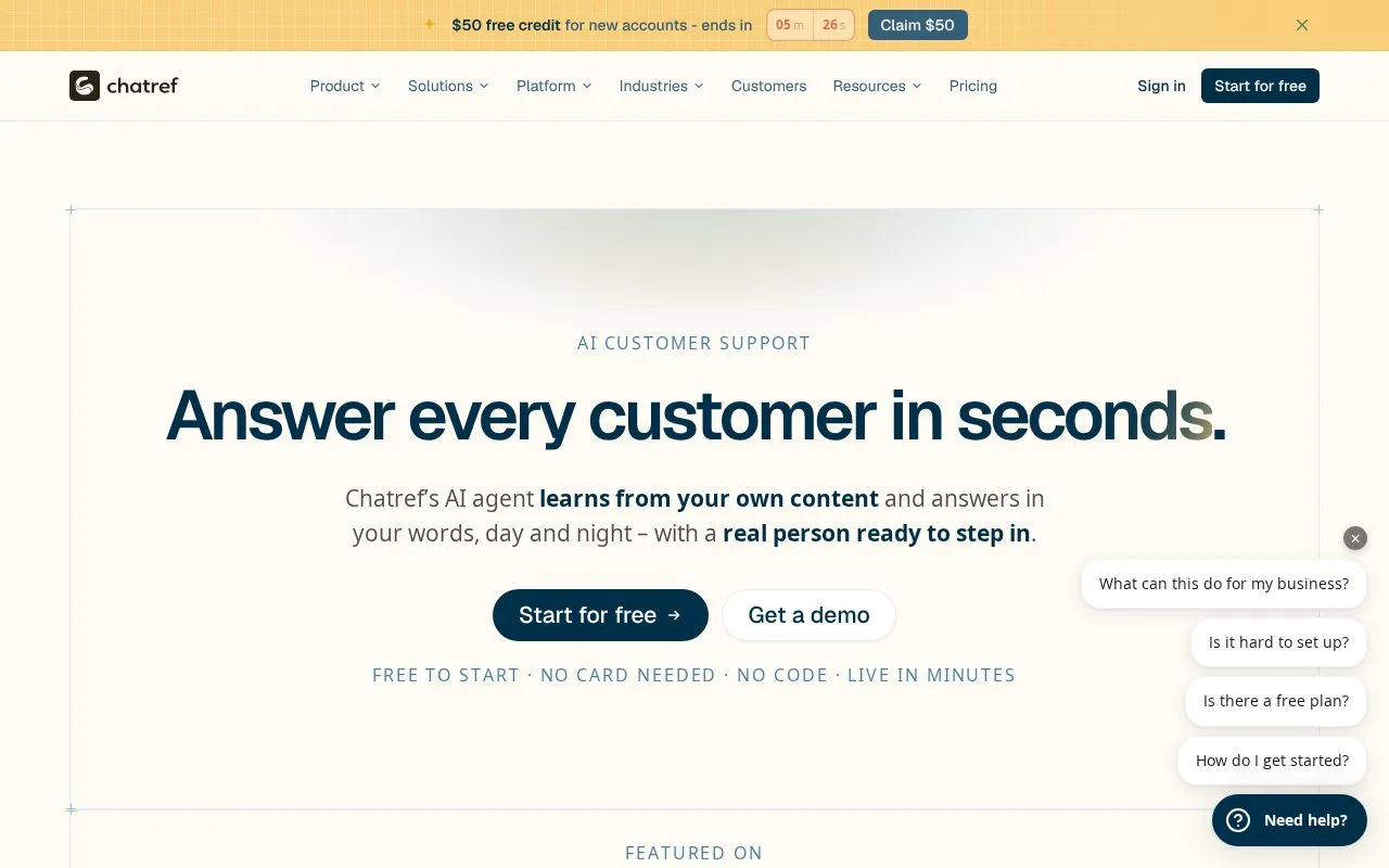 Chatref homepage screenshot