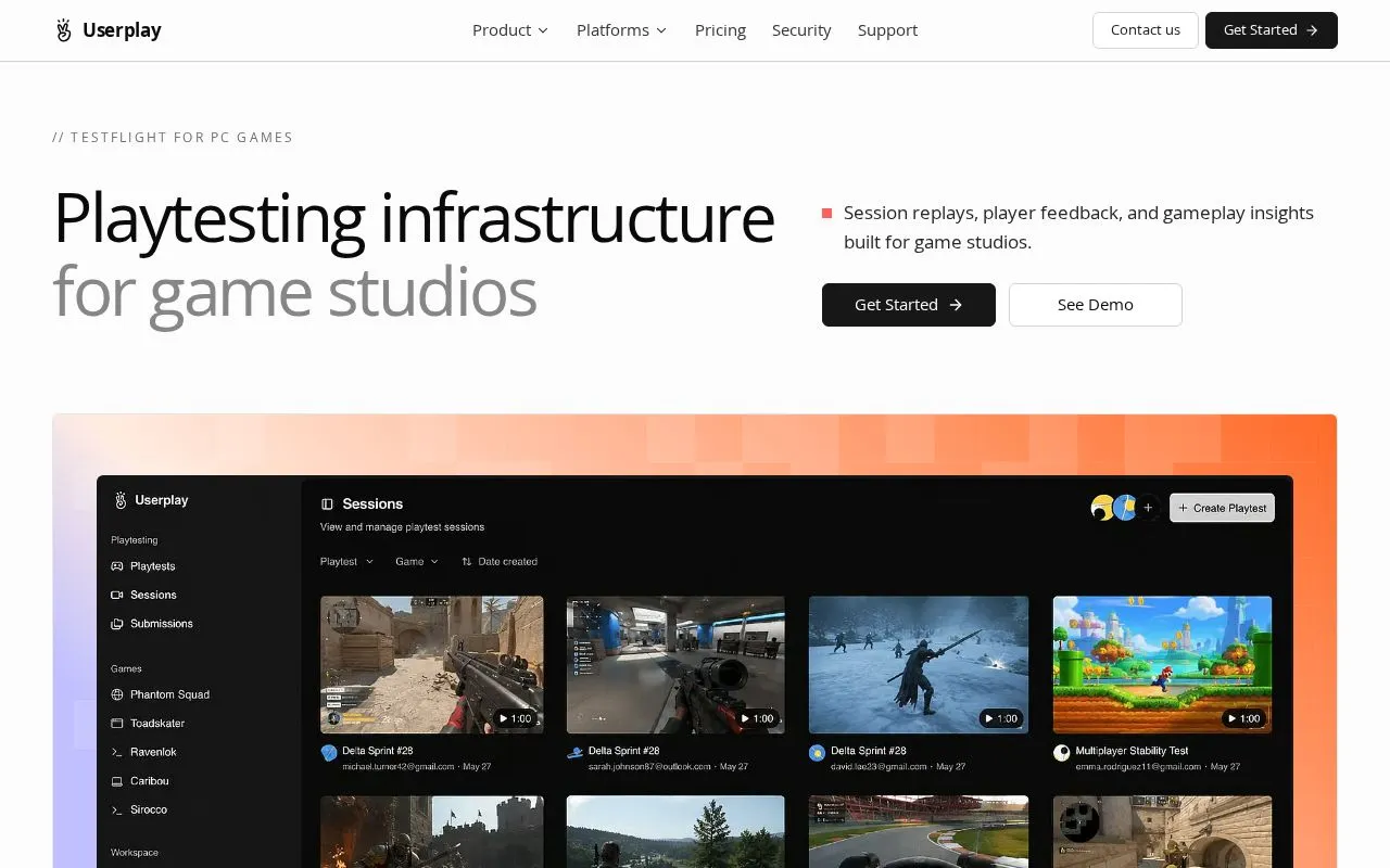 Userplay homepage screenshot