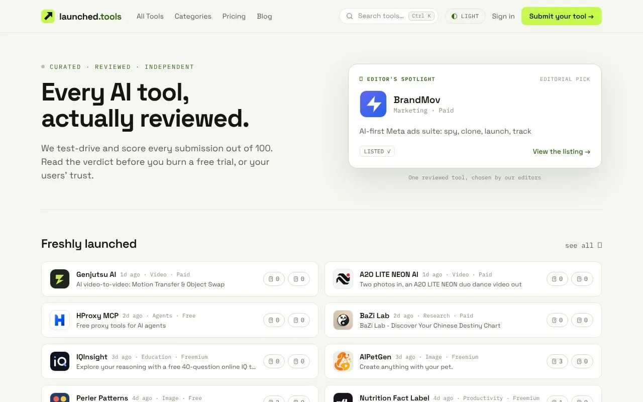 launched.tools homepage screenshot