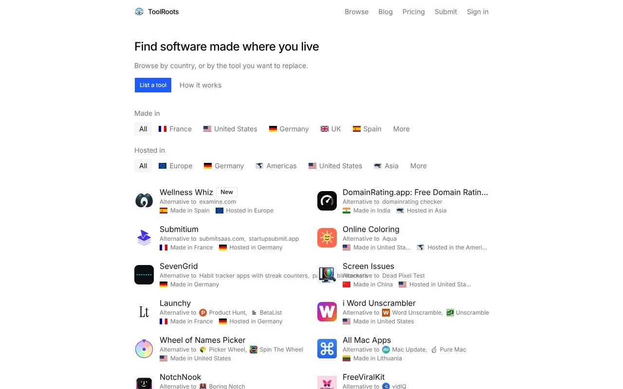 ToolRoots homepage screenshot